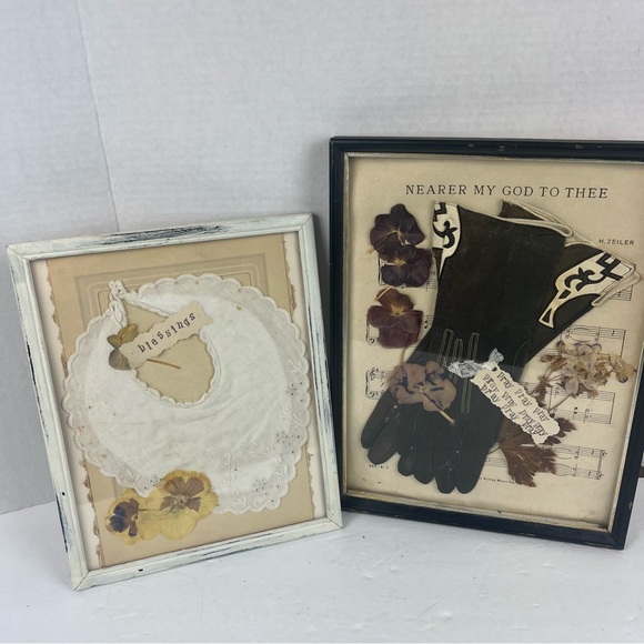 Set of vintage mixed media/collage Art-cottagecore-leather gloves Pray/Baby bib - Picture 6 of 14